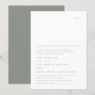Einfache Elegante Monogram Sage Green Wedding Einladung