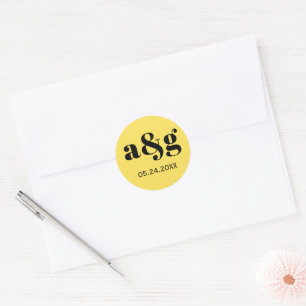 Einfache, elegante, monogramm-gelbe Hochzeit Runder Aufkleber