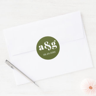 Einfache, elegante, monogramm grüne Hochzeit Runder Aufkleber