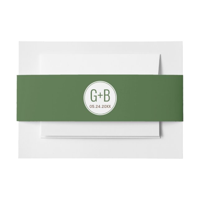Einfache, elegante Moos-Grüne Initialen Hochzeit Einladungsbanderole (Vorderseite Beispiel)