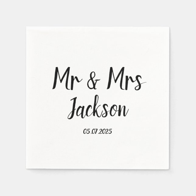 Einfache Elegante Mr. und Mrs. Black Script Weddin Serviette (Vorderseite)