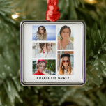 Einfache elegante Multi-Foto-Personalisierte Bezei Ornament Aus Metall<br><div class="desc">Simple Elegant Multi Foto Personalisiert Name Weihnachtsschmuck verfügt über fünf Ihrer Lieblings-Fotos mit Ihrem personalisierten Namen in modernen schwarzen Schrift Typografie. Einfach,  stilvoll und elegant. Erstellt durch © Evco Studio www.zazzle.com/store/evcostudio</div>