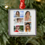 Einfache elegante Multi-Foto-Personalisierte Bezei Ornament Aus Metall<br><div class="desc">Simple Elegant Multi Foto Personalisiert Name Weihnachtsschmuck verfügt über fünf Ihrer Lieblings-Fotos mit Ihrem personalisierten Namen in modernen schwarzen Schrift Typografie. Einfach,  stilvoll und elegant. Erstellt durch © Evco Studio www.zazzle.com/store/evcostudio</div>