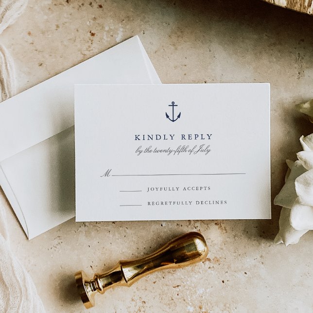 Einfache Elegante Nautical Anchor RSVP-Karte RSVP Karte (Von Creator hochgeladen)