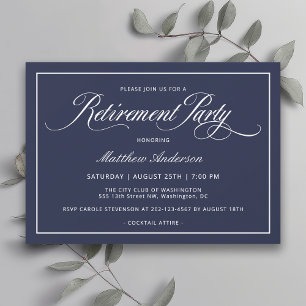 Einfache elegante Navy-Blau-Ruhestandsfeier Einladung