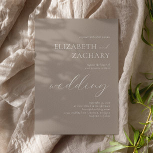 Einfache elegante neutrale Taupe-Weiße Schrift Hoc Einladung