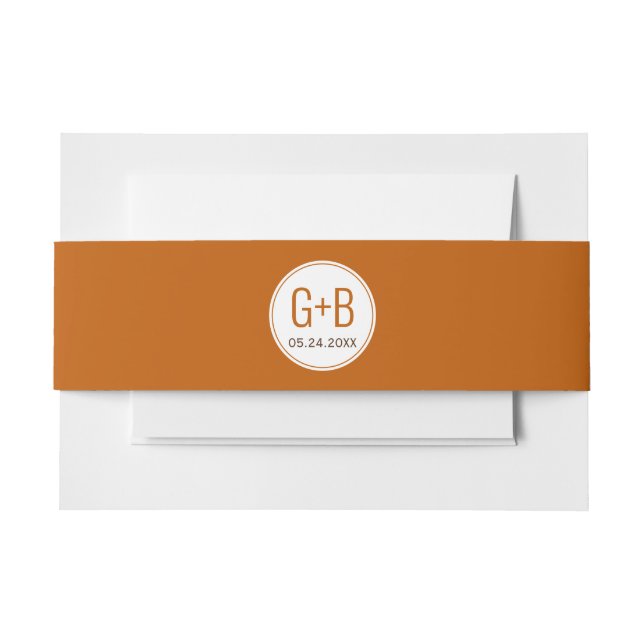 Einfache, elegante orange Initialen Hochzeit Einladungsbanderole (Vorderseite Beispiel)