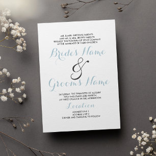 Einfache, elegante, pastellblaue Hochzeit Einladung