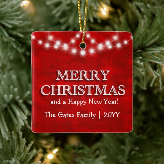 Einfache Elegante Personalisierte Weihnachtsbeleuc Keramikornament (Baum)