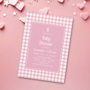 Einfache Elegante Pink Gingham Kariert Girl Baby D Einladung