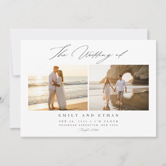 Einfache Elegante QR Code Foto Hochzeit Einladung (Vorderseite)