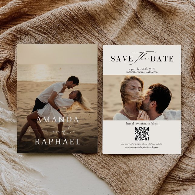 Einfache elegante QR-Code-Foto-Hochzeit Save The Date (Von Creator hochgeladen)