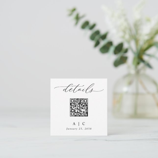 Einfache Elegante QR Code Hochzeitsdetails Begleitkarte (Stehend Vorderseite)