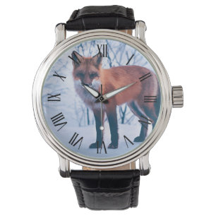 Einfache Elegante Red Fox Artwork   Männerwache Armbanduhr