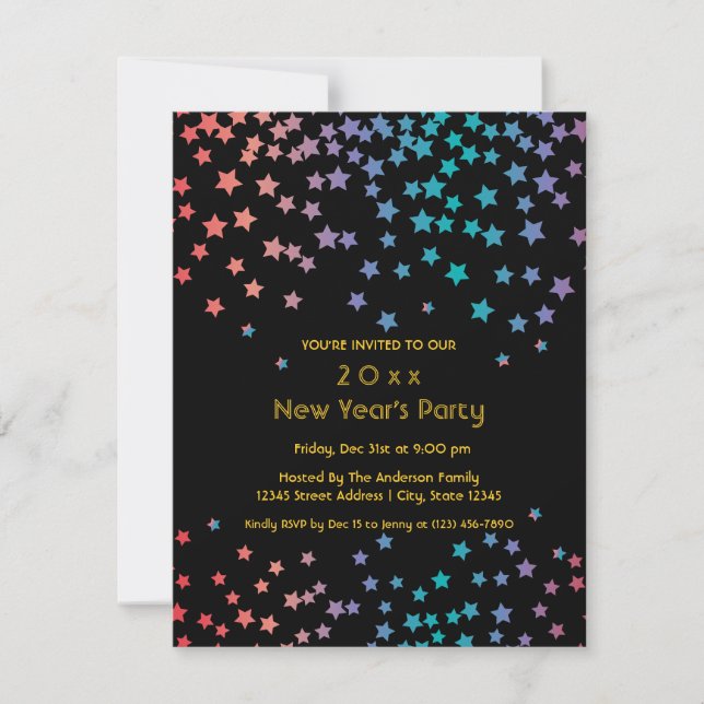 Einfache Elegante Regenbogenstars Silvester-Party Einladung (Vorderseite)