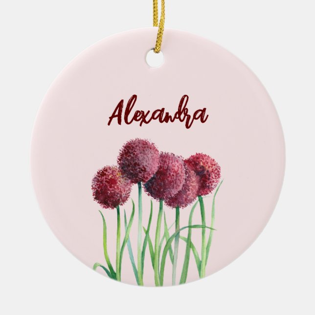 Einfache Elegante Rosa Blume Wasserfarben Keramik Ornament (Vorne)