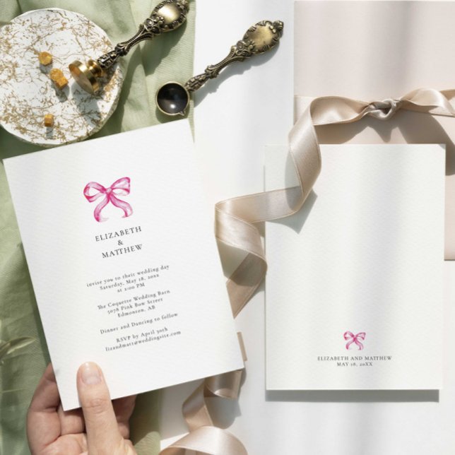 Einfache elegante Rosa-Bow-Coquette-Hochzeit Einladung (Von Creator hochgeladen)
