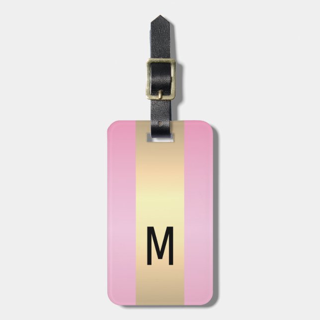 Einfache elegante rosa mit Monogramm Bezeichnung Gepäckanhänger (Vorderseite vertikal)