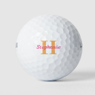 Einfache, elegante Rosa Orange Monogram Name Moder Golfball