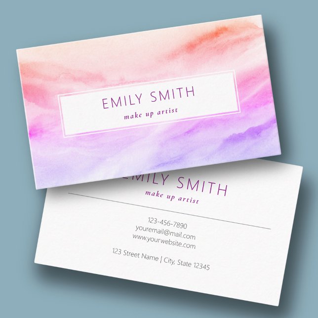 Einfache Elegante Rosa Orange Wasserfarbe Abstrakt Visitenkarte (Simple Elegant Pink Orange Watercolor Abstract Business Card)