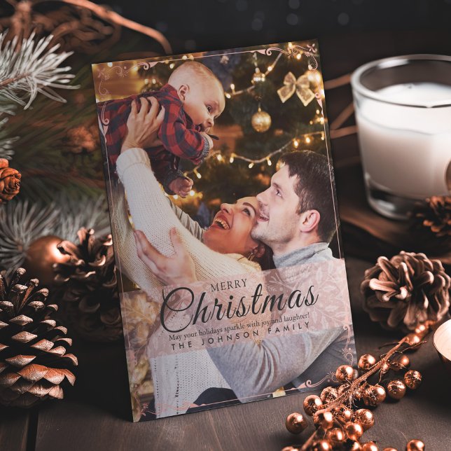 Einfache Elegante Rosa Rahmen Foto Weihnachten (Von Creator hochgeladen)