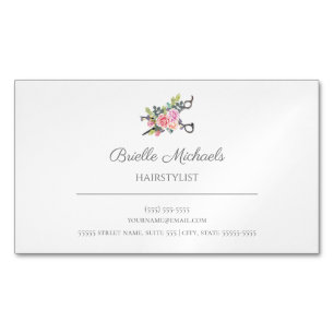 Einfache Elegante Rosa Rosenschere Haarstylistin Magnetische Visitenkarte
