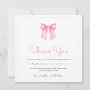 Einfache elegante rosa Schleife Baby Shower Dankes Dankeskarte