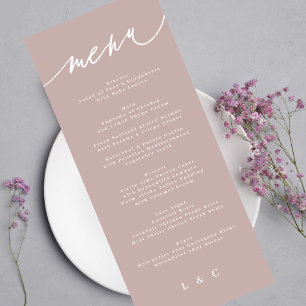 Einfache elegante Rosa Taupe Calligrafy Wedding Menükarte