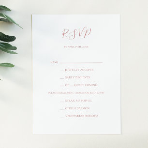 Einfache Elegante Rose Gold Menü Auswahl RSVP Kart Karte