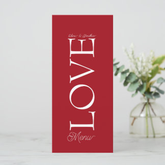 Einfache elegante Rote Liebe-Hochzeitskarte Menükarte
