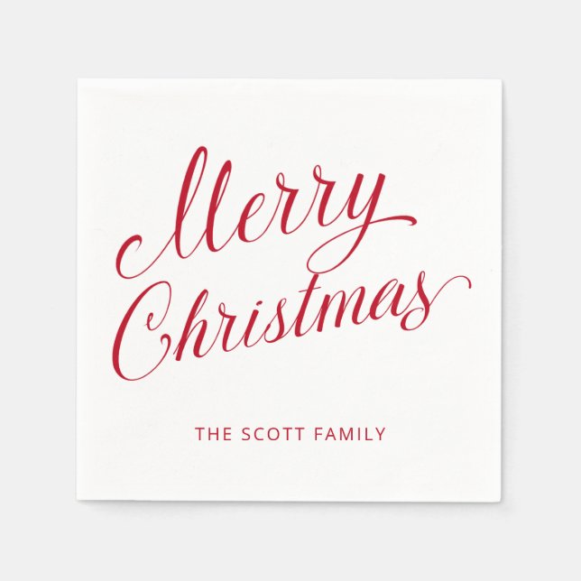 Einfache Elegante Rote Schrift Moderne Weihnachten Serviette (Vorderseite)