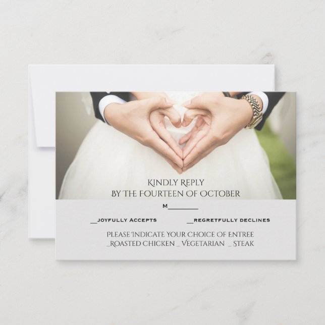 Einfache, elegante RSVP-Karte mit Speisekarte Ankündigung (Vorderseite)