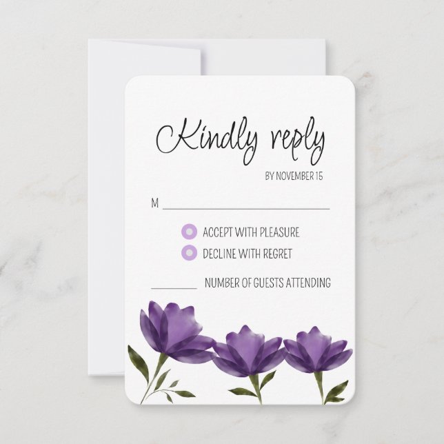 Einfache elegante rustikale Aquarellfarbe lila UAW RSVP Karte (Vorderseite)