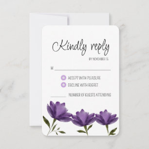 Einfache elegante rustikale Aquarellfarbe lila UAW RSVP Karte