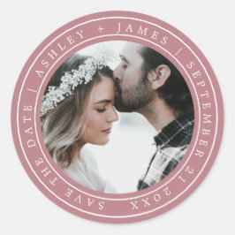 Einfache Elegante Save the Date Hochzeit Foto Lila Runder Aufkleber