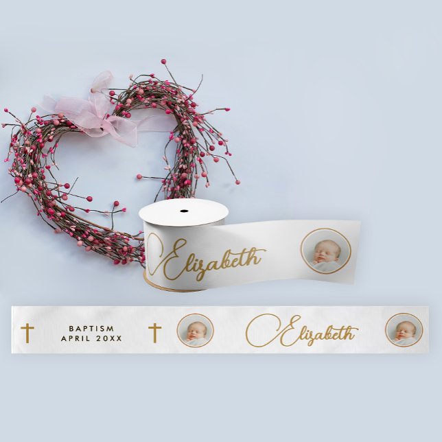 Einfache, elegante Schrift mit dem Foto White Cros Satinband (Von Creator hochgeladen)