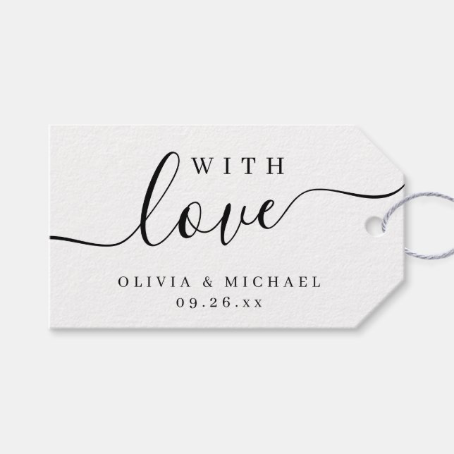 Einfache, elegante Schrift mit Liebe Hochzeit Geschenkanhänger (Vorderseite (Horizontal))