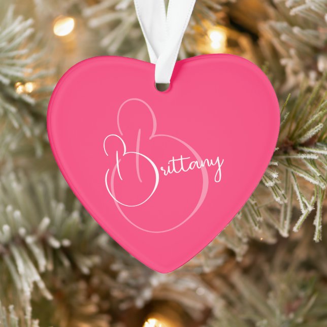 Einfache, elegante Schrift Personalisiert Pink Wei Ornament (Baum)
