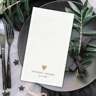 Einfache, elegante Schwarz-Gold-Herzenshochzeit Serviette