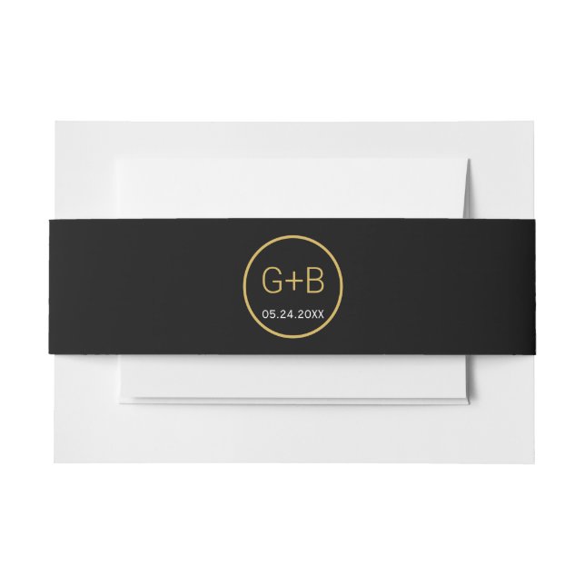 Einfache elegante Schwarz-Gold-Monogramm-Hochzeit Einladungsbanderole (Vorderseite Beispiel)