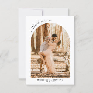 Einfache, elegante Schwarz-Script-Foto-Hochzeit Dankeskarte