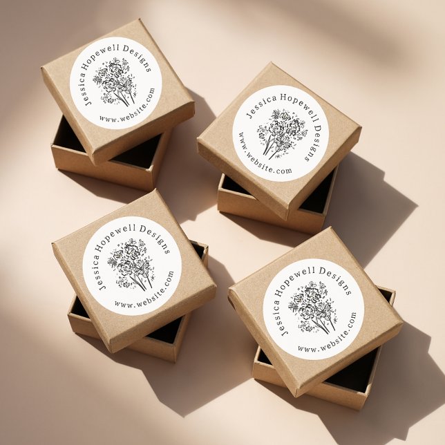 Einfache elegante Schwarz-Weiß-Blume Runder Aufkleber (Von Creator hochgeladen)