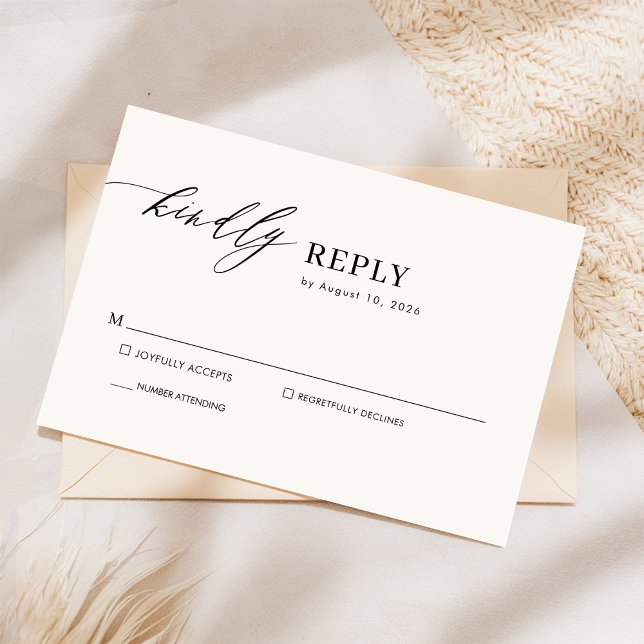 Einfache, elegante Schwarz-Weiß-Chic-Hochzeit RSVP Karte (Von Creator hochgeladen)