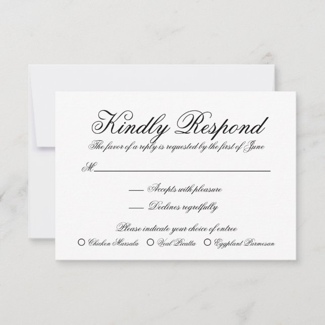 Einfache, elegante Schwarz-Weiß-Feier RSVP Karte (Vorderseite)