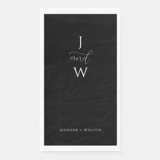 Einfache Elegante Schwarz-Weiß-Hochzeit Serviette (Vorderseite)