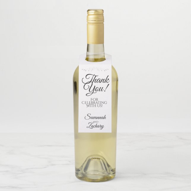 Einfache elegante Schwarz & Weiß Hochzeit Vielen D Flaschenanhänger (Auf Flasche)