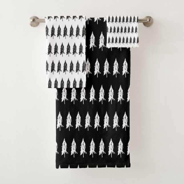 Einfache Elegante Schwarz-Weiß-Motive Badhandtuch Set (Insitu)