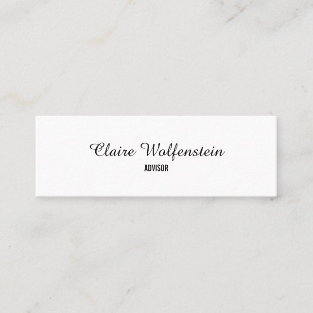 Einfache, elegante Schwarz-Weiß-Schrift Beruflich Mini Visitenkarte (Vorderseite)