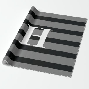 Einfache elegante Schwarz-Weiß-Streifen Monogramm Geschenkpapier