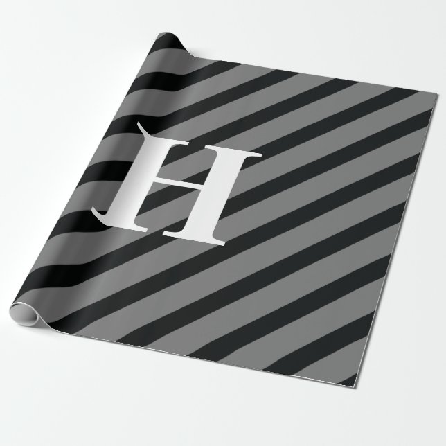Einfache elegante Schwarz-Weiß-Streifen Monogramm Geschenkpapier (Ungerollt)